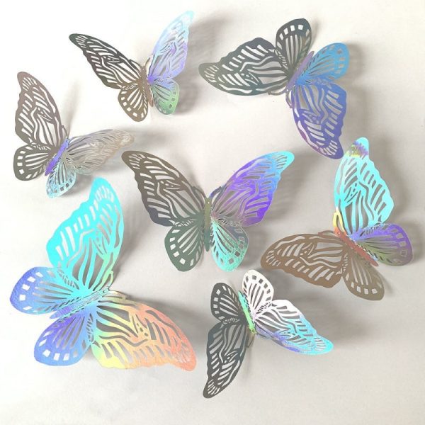 ⁦Butterfly Stickers Colorful Silver Hollow Paper 3d Wall Stickers Living Room Bedroom Wall Decoration Wall⁩ - الصورة ⁦4⁩