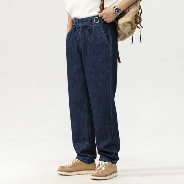 ⁦Blue Denim Straight High Waist Jeans For Men⁩ - الصورة ⁦2⁩