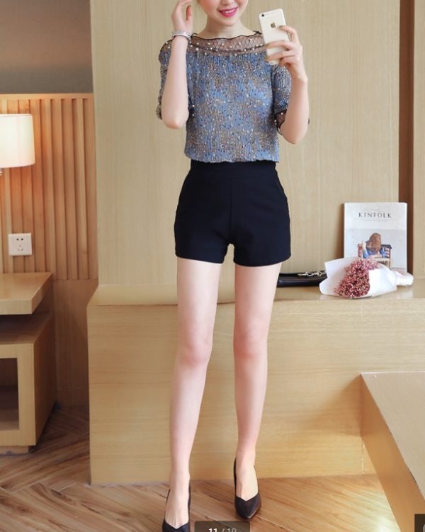 Blue Temperament Commuter Short-sleeved Pullover Loose Type