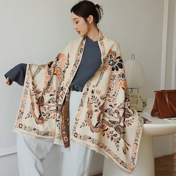 ⁦Women Double Sided Retro Carriage Warm Scarf⁩ - الصورة ⁦4⁩
