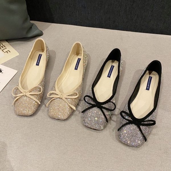 ⁦Women's Rhinestone Square Toe Flat Tods Shoes⁩ - الصورة ⁦6⁩