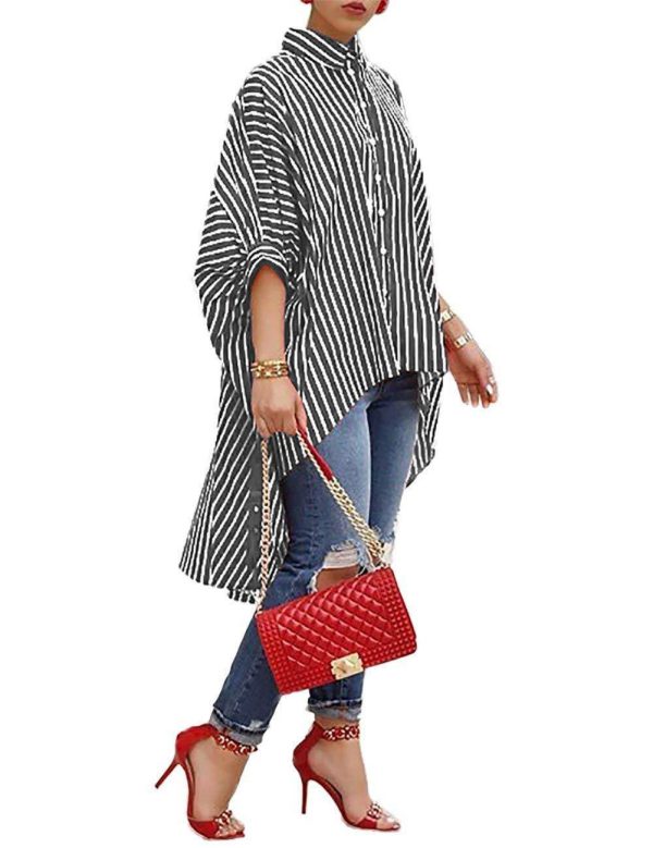 ⁦Striped loose skirt shirt⁩ - الصورة ⁦3⁩