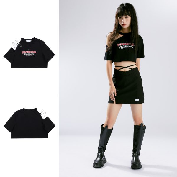 ⁦Women's Niche Show Umbilical Shoulder Design Short Sleeve⁩ - الصورة ⁦8⁩