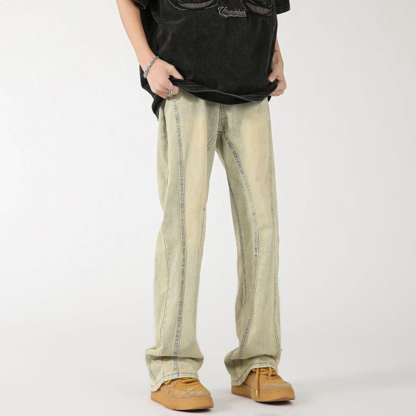 ⁦Yellow Mud Dyed Stitching Skinny Jeans For Men⁩ - الصورة ⁦3⁩