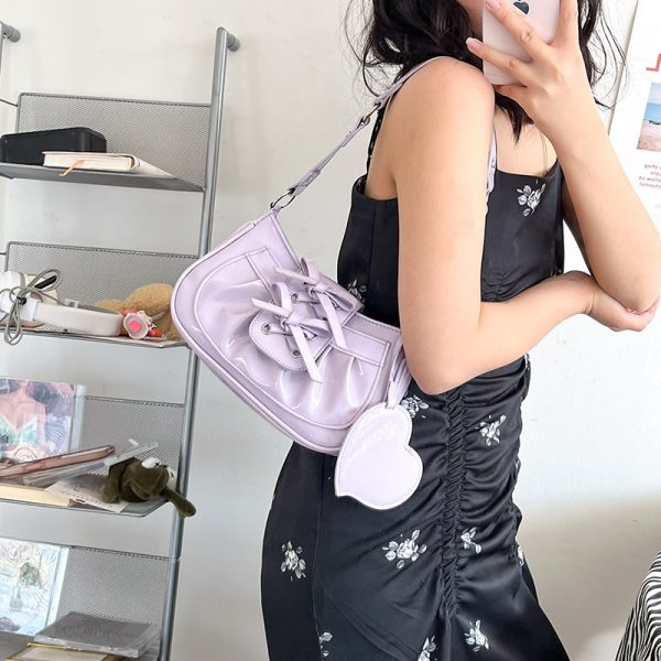 ⁦Women's Cute Girl Patent Leather Bow Single Shoulder Bag⁩ - الصورة ⁦3⁩