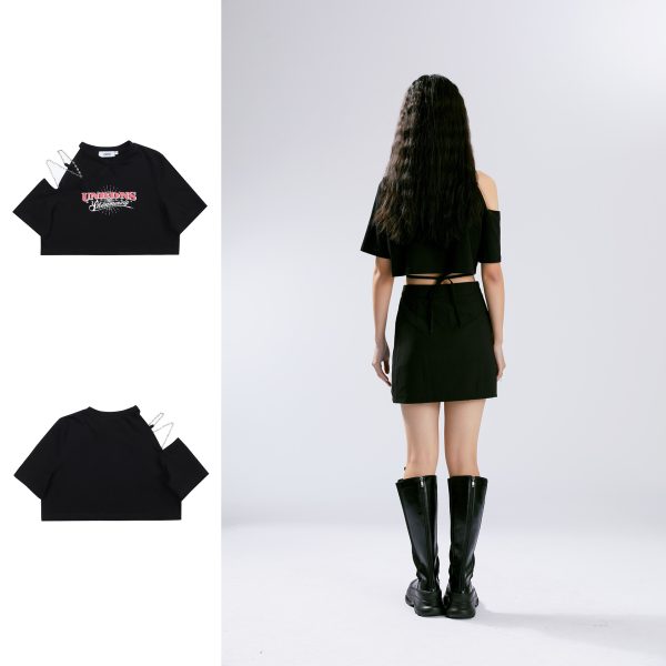 ⁦Women's Niche Show Umbilical Shoulder Design Short Sleeve⁩ - الصورة ⁦10⁩