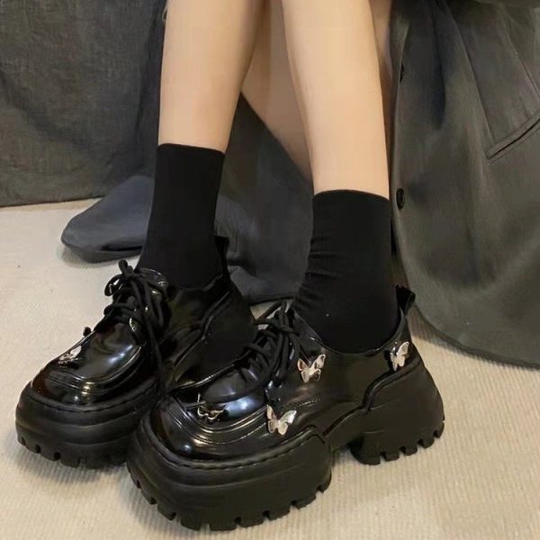 ⁦Women's Square Toe Thick Bottom Bowknot Leather Shoes⁩ - الصورة ⁦5⁩