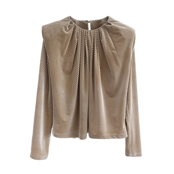 ⁦Temperament Velvet Shoulder Pads Pullover Blouse Women⁩ - الصورة ⁦3⁩