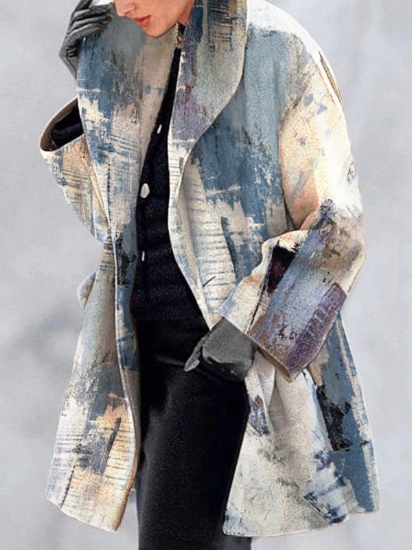 ⁦Women Lapel Printed Woolen Fashion Jacket⁩ - الصورة ⁦5⁩