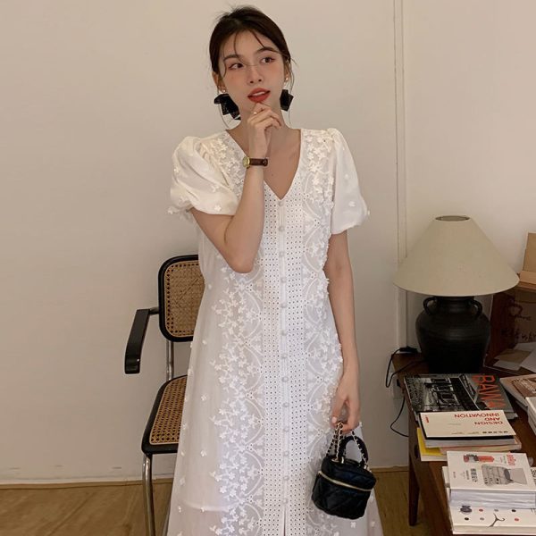 Sweet V-neck Three-dimensional Dress Women