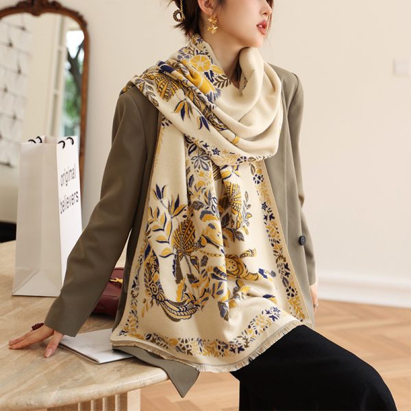 ⁦Women Double Sided Retro Carriage Warm Scarf⁩ - الصورة ⁦5⁩