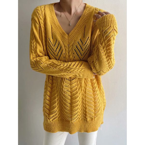 ⁦Arctic Velvet Loose Openwork Knitted Sweater Women⁩ - الصورة ⁦4⁩