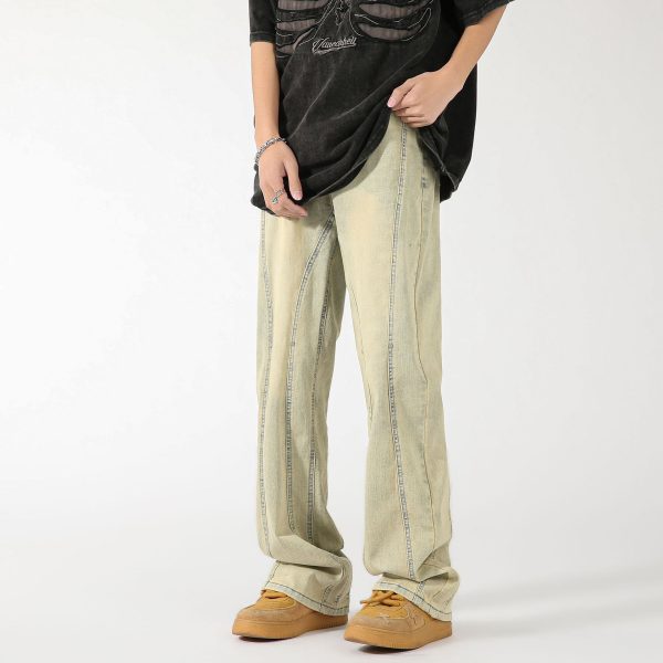 ⁦Yellow Mud Dyed Stitching Skinny Jeans For Men⁩ - الصورة ⁦2⁩