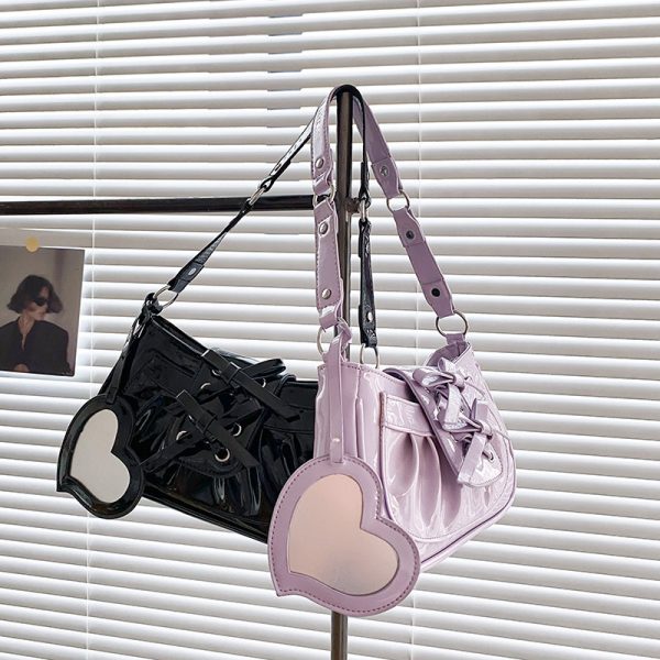 ⁦Women's Cute Girl Patent Leather Bow Single Shoulder Bag⁩ - الصورة ⁦4⁩
