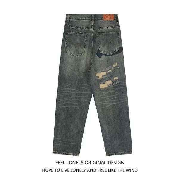 ⁦American Retro Loose Washed-out Ripped Jeans For Men⁩ - الصورة ⁦6⁩