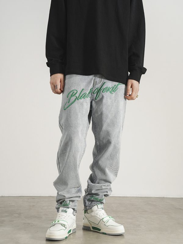 ⁦American Street Retro Embroidery Fit Skinny Jeans For Men⁩ - الصورة ⁦4⁩