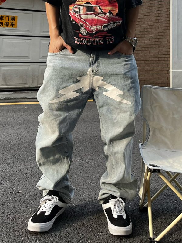 ⁦Baggy Jeans Men Fashion Designer Black Star Printed Trend⁩ - الصورة ⁦5⁩