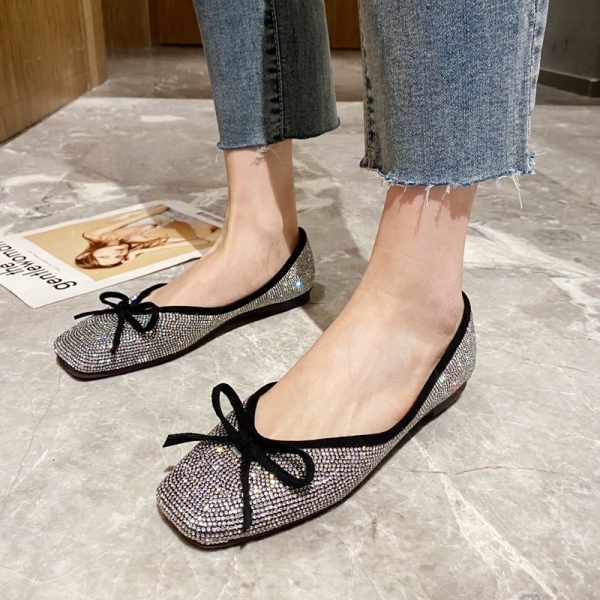 ⁦Women's Rhinestone Square Toe Flat Tods Shoes⁩ - الصورة ⁦5⁩