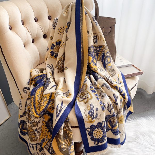 ⁦Women Double Sided Retro Carriage Warm Scarf⁩ - الصورة ⁦7⁩