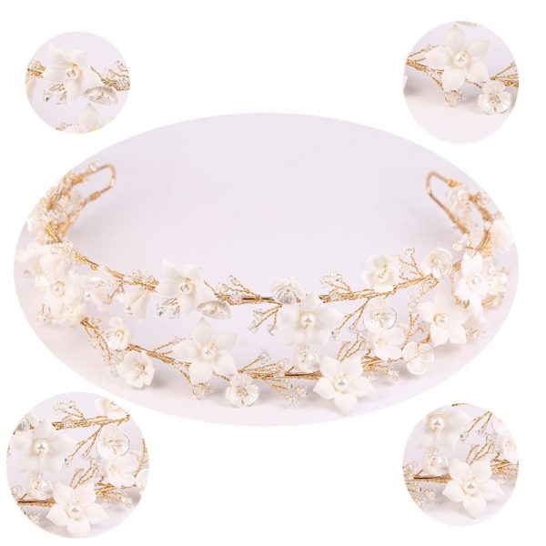⁦Women's Fashion Double White Ceramic Flower Crown Hair Accessories⁩ - الصورة ⁦2⁩