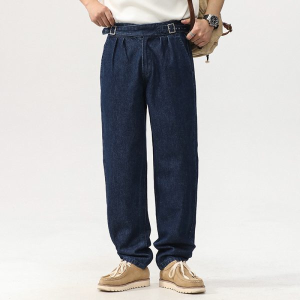 Blue Denim Straight High Waist Jeans For Men