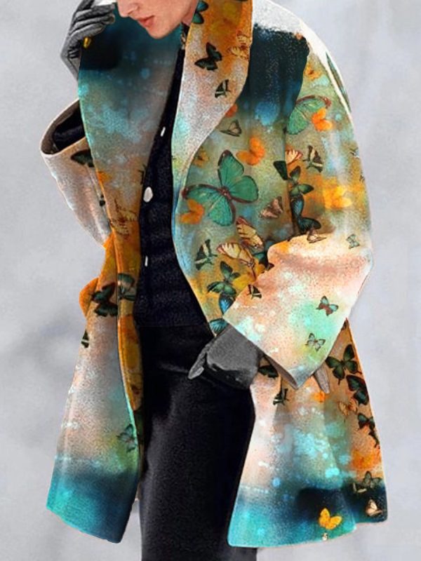⁦Women Lapel Printed Woolen Fashion Jacket⁩ - الصورة ⁦2⁩
