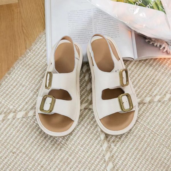 ⁦Women's Flat Cool First Layer Cowhide Soft Bottom Belt Buckle Beach Outer Wear Ankle-strap Sandals⁩ - الصورة ⁦5⁩