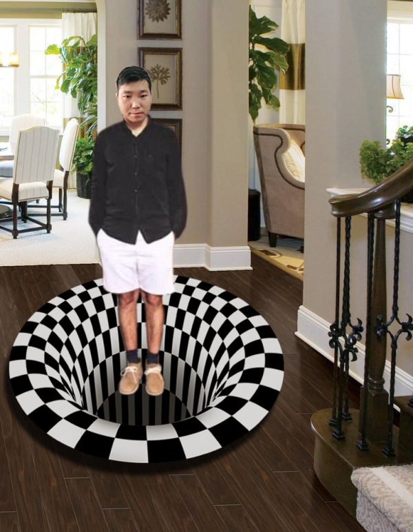 ⁦3D Geometric Round Carpet Vortex Illusion Rug Black&White Stereo Vision Mat Living Room Bedroom Decor Area Rugs⁩ - الصورة ⁦2⁩
