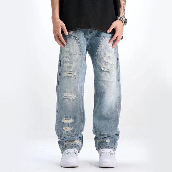 ⁦Washed And Frayed Craft Ripped Jeans For Men⁩ - الصورة ⁦6⁩