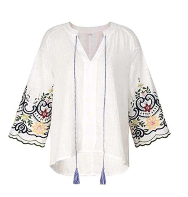 ⁦Women's  Embroidered V-neck Shirt⁩ - الصورة ⁦4⁩