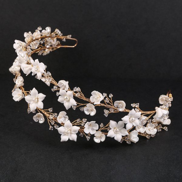 ⁦Women's Fashion Double White Ceramic Flower Crown Hair Accessories⁩ - الصورة ⁦5⁩