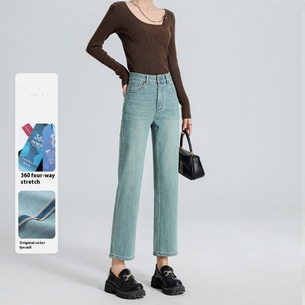 Straight-leg Pants Lyocell Cropped Primary Color High Waist Drainpipe Pants