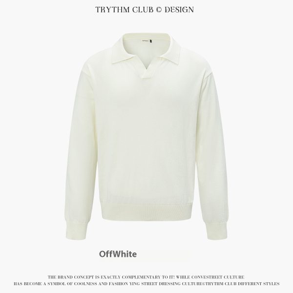 ⁦Autumn And Winter Men And Women Wear Boutique Lapel Long Sleeve Half Open Polo Shirt⁩ - الصورة ⁦2⁩