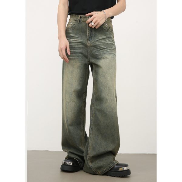⁦American Retro Cyan Washed Jeans With Whiskers Men⁩ - الصورة ⁦4⁩
