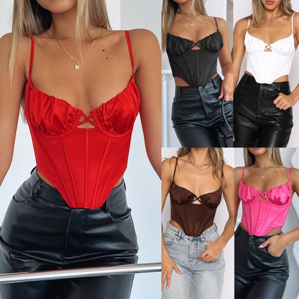 ⁦Summer Fishbone Sling Top New Irregular Backless  Short Slim Vest⁩ - الصورة ⁦4⁩