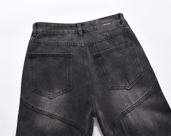 ⁦Worn Looking Washed-out Jeans Men's Loose Fashion Brand Punk Design Pressure Line Stitching Edging Straight-leg Wide-leg Pants⁩ - الصورة ⁦10⁩