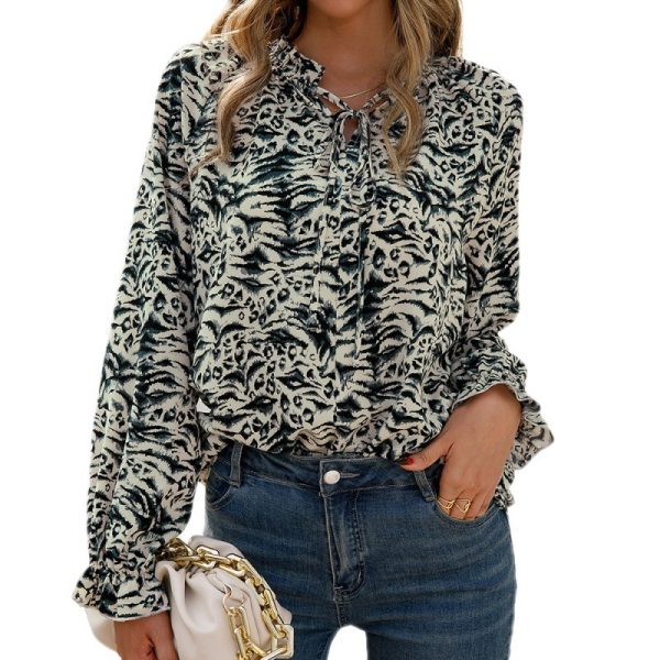 ⁦Women's Casual Loose Small Floral Fungus Collar Shirt Top⁩ - الصورة ⁦5⁩