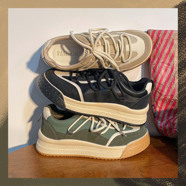 ⁦Womens Casual Sneakers Back To Milk Tea Tone Thick Sole Shoes⁩ - الصورة ⁦4⁩
