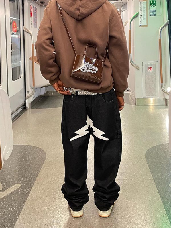 ⁦Baggy Jeans Men Fashion Designer Black Star Printed Trend⁩ - الصورة ⁦3⁩