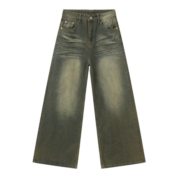⁦American Retro Cyan Washed Jeans With Whiskers Men⁩ - الصورة ⁦5⁩