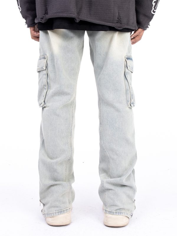 ⁦American Style Autumn And Winter Washed And Made Old Micro Elastic Jeans With Zipper Design At The Hem For Casual Pants⁩ - الصورة ⁦3⁩