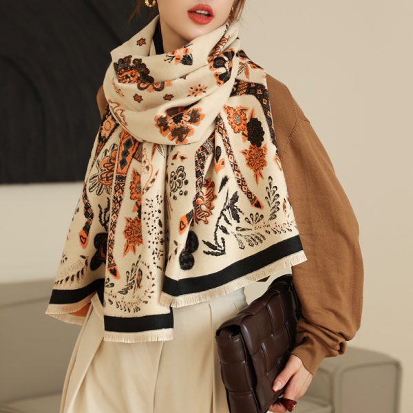 ⁦Women Double Sided Retro Carriage Warm Scarf⁩ - الصورة ⁦6⁩