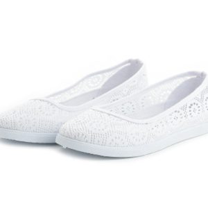 Breathable Hollow Comfortable White Women's Flat Shoes
