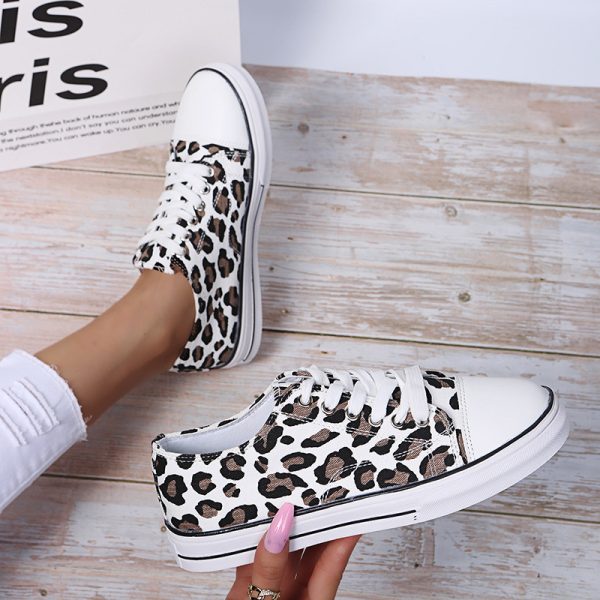 ⁦Women's Thick-soled Leopard Print Colorblock Lace-up Casual Sneakers⁩ - الصورة ⁦3⁩