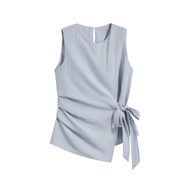 ⁦Women's Lace-up Sleeveless Shirt Irregular Cinched Top⁩ - الصورة ⁦2⁩