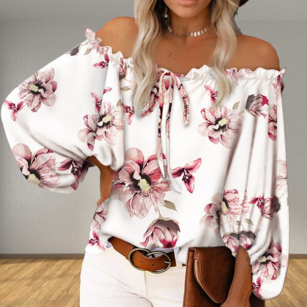 ⁦Women's Off-neck Loose Printed Top⁩ - الصورة ⁦4⁩