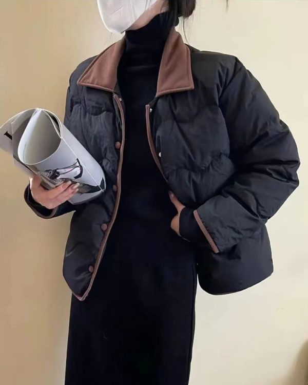 ⁦Vintage Short Down Cotton Jacket Women Corduroy⁩ - الصورة ⁦4⁩