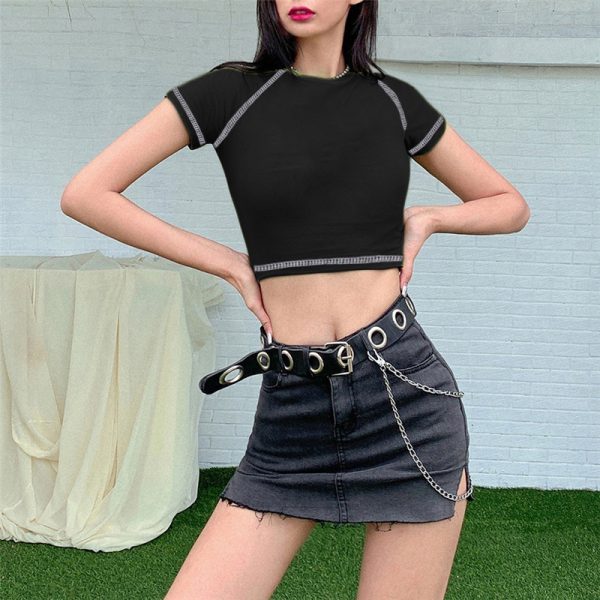 ⁦Women's Summer Short Sleeve Round Neck Slim Fit Leisure Pullover T-shirt⁩ - الصورة ⁦7⁩