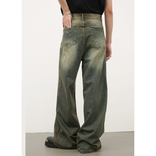 ⁦American Retro Cyan Washed Jeans With Whiskers Men⁩ - الصورة ⁦3⁩