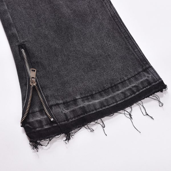 ⁦Worn Looking Washed-out Jeans Men's Loose Fashion Brand Punk Design Pressure Line Stitching Edging Straight-leg Wide-leg Pants⁩ - الصورة ⁦5⁩